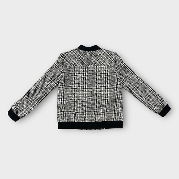 Karl Lagerfeld Paris Tweed Bomber Jacket Wool Blend Black White Size L - Picture 5 of 7